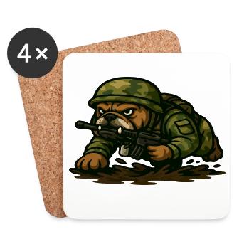 Bulldogge Soldat kriechendes taktisches Cartoon-Design - Untersetzer (4er-Set) - Weiß - Vorne