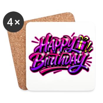 Happy Birthday Graffiti Gift - Coasters (set of 4) - white - Front