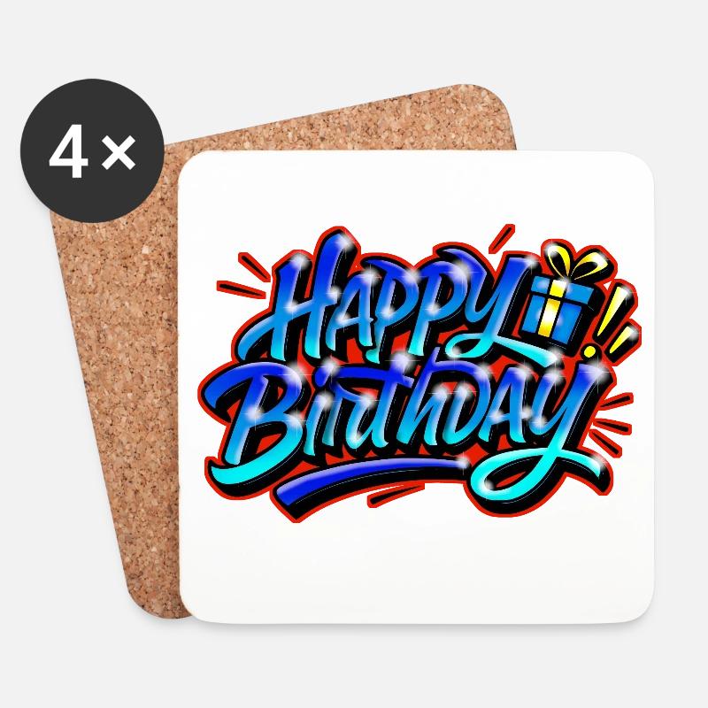 Herzlichen Glückwunsch zum Geburtstag Graffiti BLAU ROT - Untersetzer (4er-Set) - Weiß
