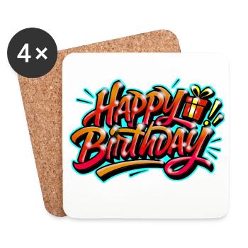 Graffiti HAPPY BIRTHDAY Namensgeschenk ideal - Untersetzer (4er-Set) - Weiß - Vorne
