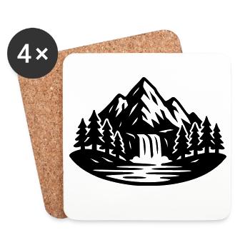 Mountains Landscape Forest Waterfall - Coasters (set of 4) - white - Front