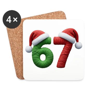 Noël mème 67 – Look de laine avec chapeaux - Dessous de verre (lot de 4) - blanc - Devant