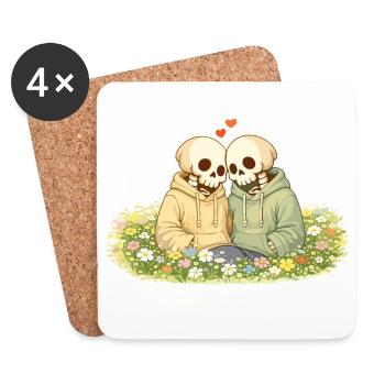 Cozy Skeleton Couple on Flower Meadow – Near - Coasters (set of 4) - white - Front