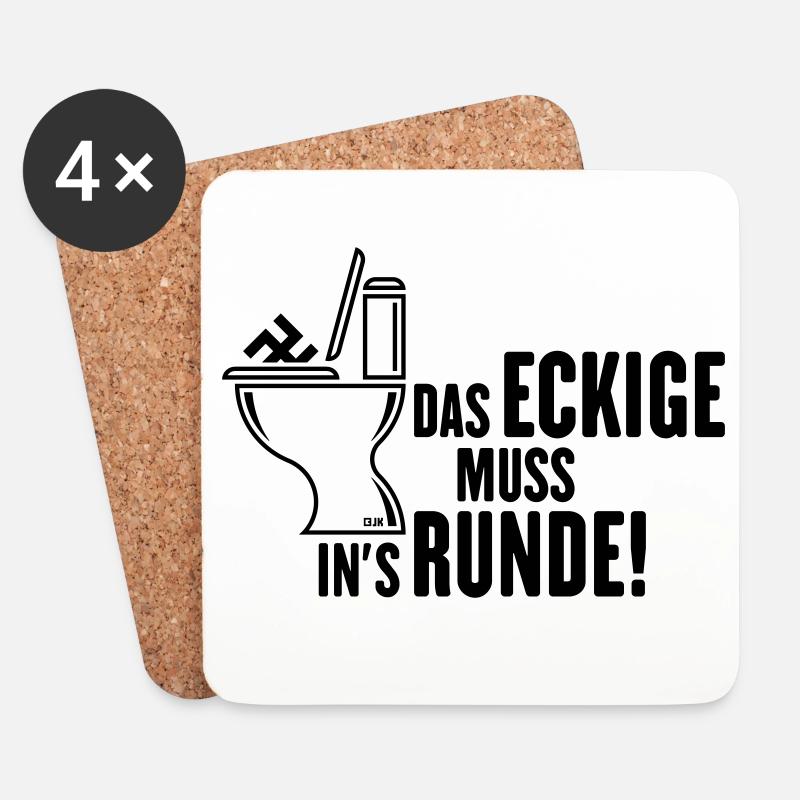 Das Eckige Muss In’s Runde! (Gegen Rechts / Black) - Untersetzer (4er-Set) - Weiß