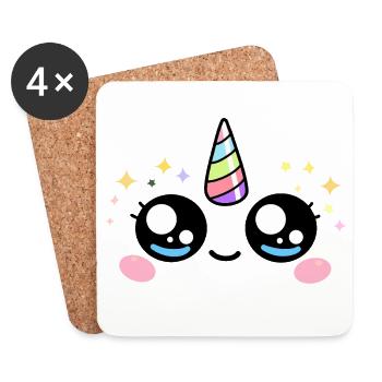 Einhornaugen Kawaii – Niedliche magische Augen - Untersetzer (4er-Set) - Weiß - Vorne