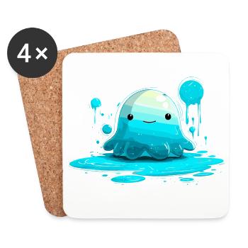 Blue Water Jelly with Smile - Coasters (set of 4) - white - Front