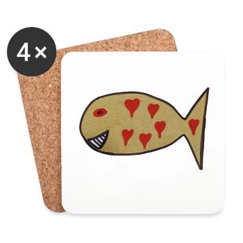 Herzfisch mit Herzmuster - Untersetzer (4er-Set) - Weiß - Vorne