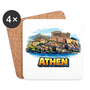 Athen Akropolis Insel Illustration - Untersetzer (4er-Set) - Weiß - Vorne