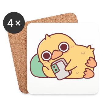 Un canard mignon qui se détend avec un téléphone à main - Dessous de verre (lot de 4) - blanc - Devant