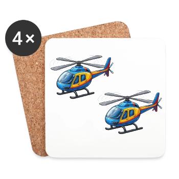 Helicopter Cartoon - Coasters (set of 4) - white - Front