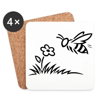 T-shirt abeille minimaliste mignon - Dessous de verre (lot de 4) - blanc - Devant