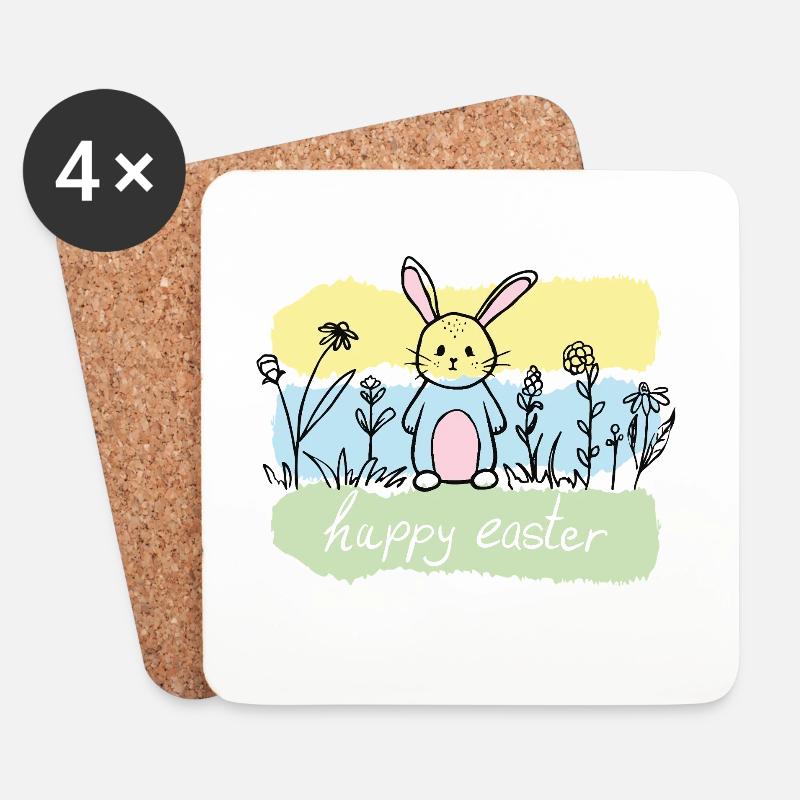 Pastellhase im Frühlingsfeld - Untersetzer (4er-Set) - Weiß