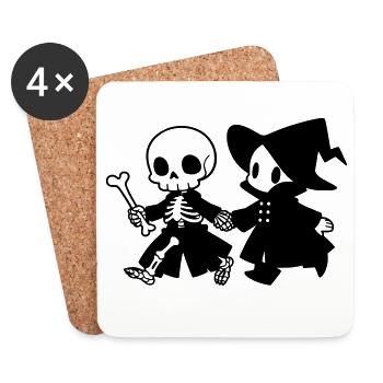 Cute Halloween Couple Skeleton and Witch - Coasters (set of 4) - white - Front