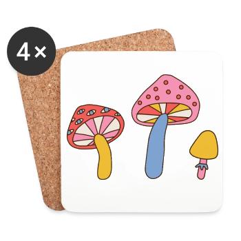 Retro Mushroom Trio – Vintage 70s Design - Coasters (set of 4) - white - Front