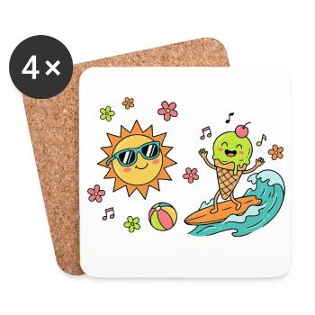 Sonne Surf Kugeleis Badespaß Sommerzeit Hitzefrei - Coasters (set of 4) - white - Front