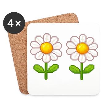 Pixel Daisy Doppelblüten - Untersetzer (4er-Set) - Weiß - Vorne