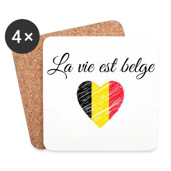 Cœur Tricolore Brossé Jaune Rouge Belgique  - Dessous de verre (lot de 4) - blanc - Devant