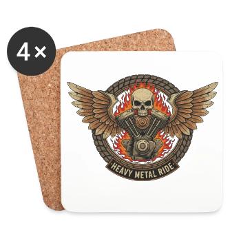 Motorrad Biker V-Twin Motor Skull Totenkopf Rocker - Untersetzer (4er-Set) - Weiß - Vorne