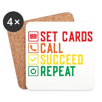 Bingo Game Set Cards Call Succeed Repeat Bingo - Coasters (set of 4) - white - Front