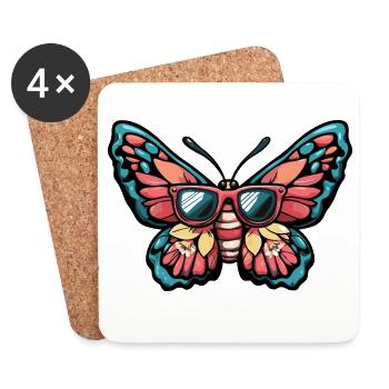 Vacances de la bande dessinée papillon - Dessous de verre (lot de 4) - blanc - Devant