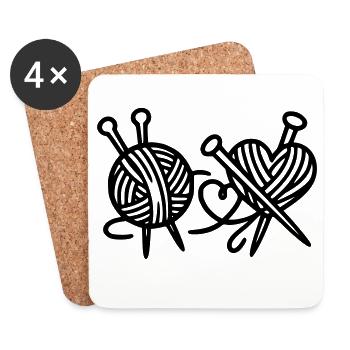 Club de tricot au crochet en forme de pelote de laine en forme de cœur - Dessous de verre (lot de 4) - blanc - Devant