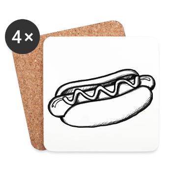 Hot Dog - Illustration - Dessous de verre (lot de 4) - blanc - Devant