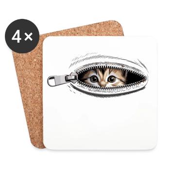Fermeture éclair pour chat Maman de chat Chat mignons Chats - Dessous de verre (lot de 4) - blanc - Devant