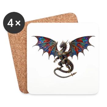 Dragon fantastique en or et bleu - Dessous de verre (lot de 4) - blanc - Devant