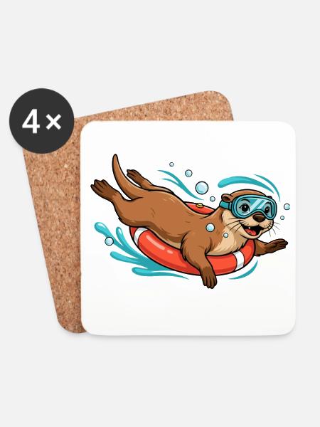 Lustiger Otter mit Taucherbrille - Untersetzer (4er-Set) - Weiß