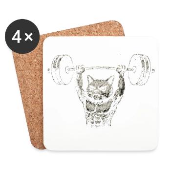 Cat Fitness Gym Haltérophilie Musculation - Dessous de verre (lot de 4) - blanc - Devant
