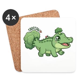 Cute Broccoli Crocodile Croccoli - Coasters (set of 4) - white - Front