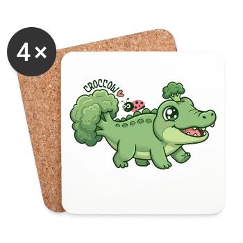 Cute Broccoli Crocodile Croccoli - Coasters (set of 4) - white - Front