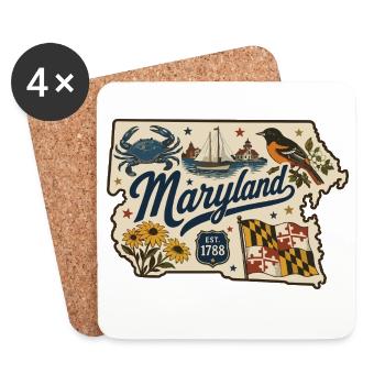Maryland Vintage Staatsflagge & Krabbenaufkleber - Untersetzer (4er-Set) - Weiß - Vorne