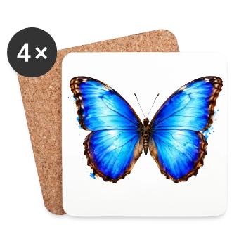 Aquarell von Blue Morpho Butterfly Morpho Art - Untersetzer (4er-Set) - Weiß - Vorne