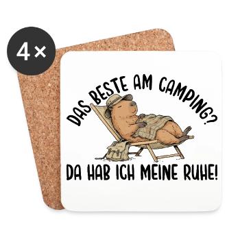 Camping Da hab ich meine Ruhe Capybara Liegestuhl - Untersetzer (4er-Set) - Weiß - Vorne