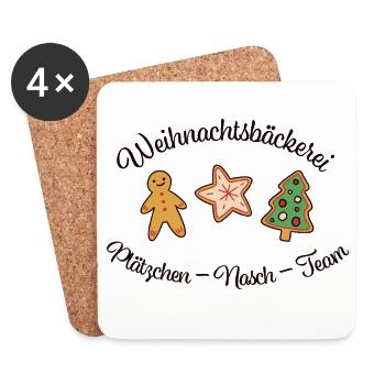 Weihnachtsbäckerei – Plätzchen-Nasch-Team - Untersetzer (4er-Set) - Weiß - Vorne