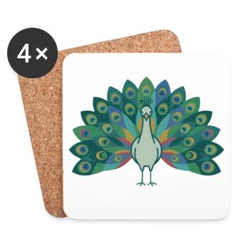Pfau - Untersetzer (4er-Set) - Weiß - Vorne