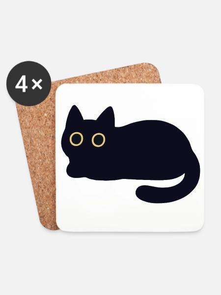 Schwarze Katze mit gelben Augen - Untersetzer (4er-Set) - Weiß