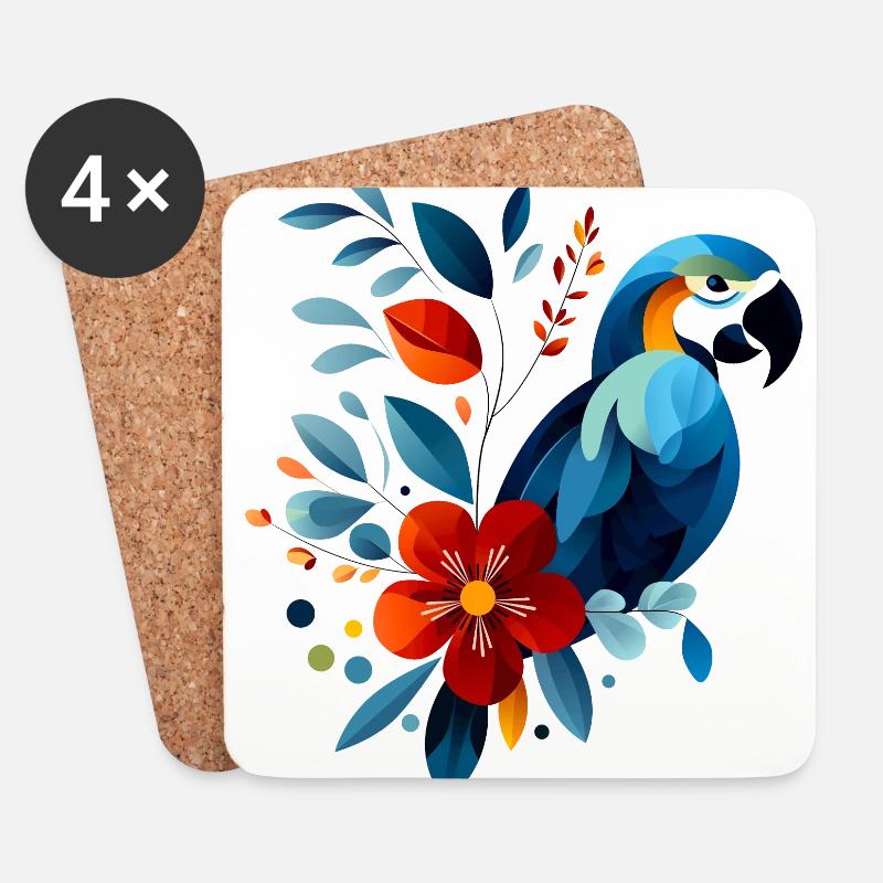 Floraler Papagei - Untersetzer (4er-Set) - Weiß