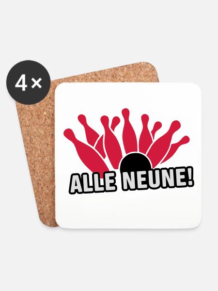Kegeln - Alle Neune! Kegelshirt - Untersetzer (4er-Set) - Weiß