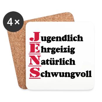 Jens , Vorname,Namensschild,Name,Fun Shirt (25) - Untersetzer (4er-Set) - Weiß - Vorne