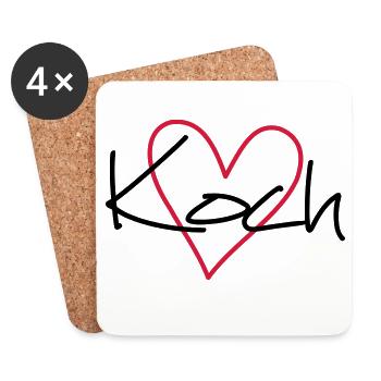 Koch Herz Hobbykoch Küche Geschenkidee - Untersetzer (4er-Set) - Weiß - Vorne