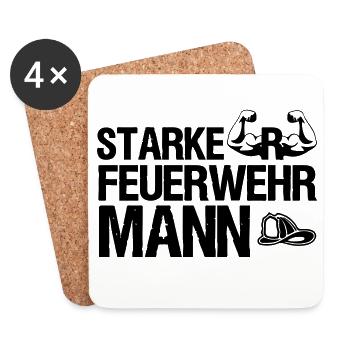 Starker Feuerwehrmann Feuerwehr, Sprüche,Geschenk - Untersetzer (4er-Set) - Weiß - Vorne