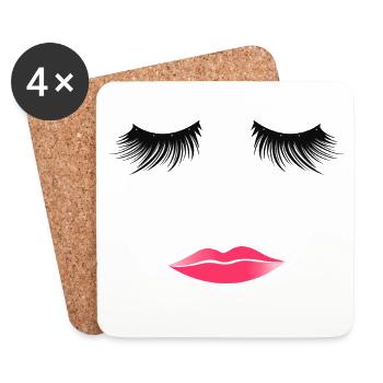 Frauengesicht Wimpern Kussmund Pinke Lippen - Untersetzer (4er-Set) - Weiß - Vorne