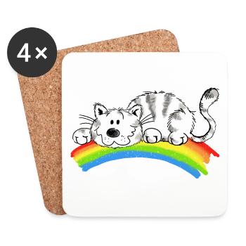 Pure luck - Cute cat on the rainbow - Coasters (set of 4) - white - Front