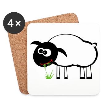 Cartoon Sheep with Grass Eater - Coasters (set of 4) - white - Front