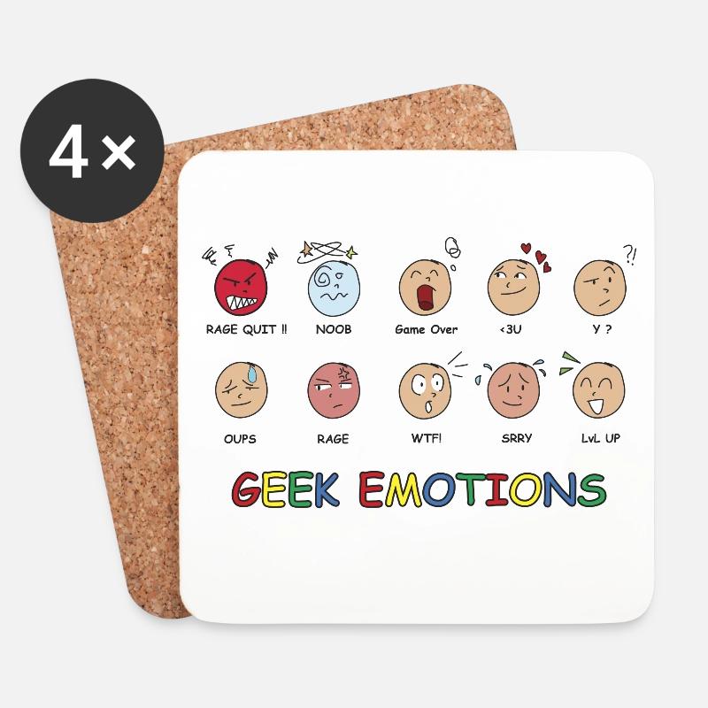 GEEK EMOTIONS - Texte NOIR - Dessous de verre (lot de 4) - blanc