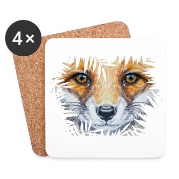 Little fox in the bush | Yolo Artwork - Coasters (set of 4) - white - Front
