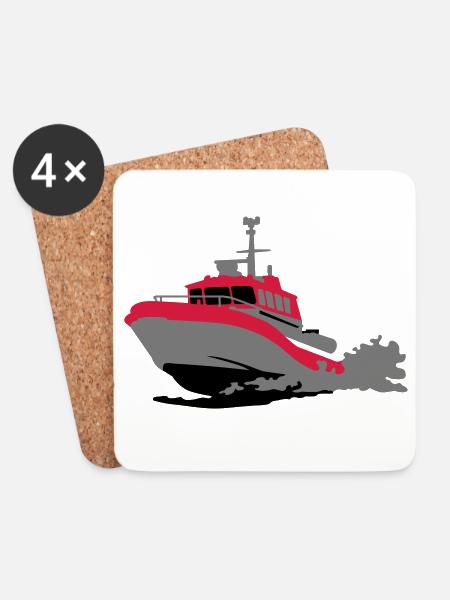 Motorboot - Untersetzer (4er-Set) - Weiß