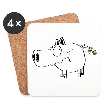 Happy pig farting luck I Wutz I New Year's Eve - Coasters (set of 4) - white - Front